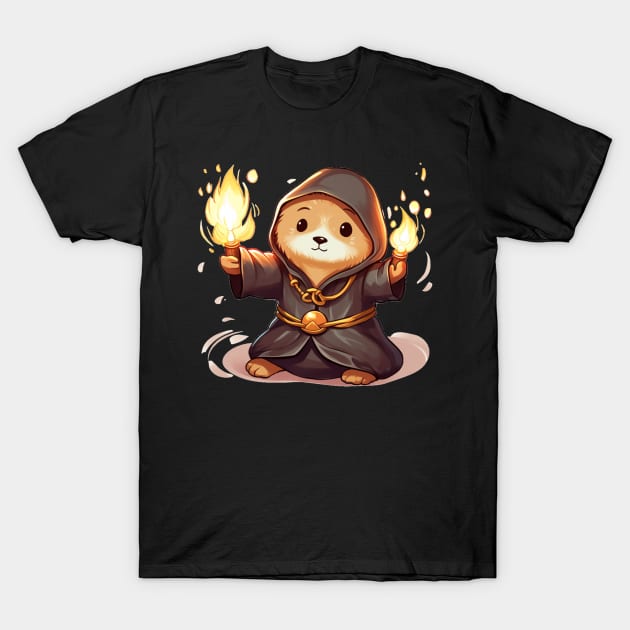 Sea Otter Wizard holding a torch fire T-Shirt by MilkyBerry